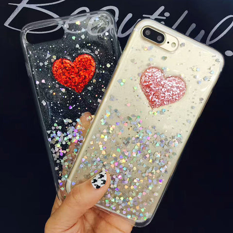 MobileNerds Glitter Powder Love Heart Phone Cases For Apple Iphone 6 6s 6 Plus 6s Plus iPhone 7 7 Plus 4.7
