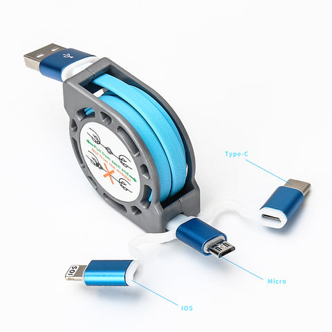 3 in 1 Flexible Retractable Stretch Fast Charge Data USB Cable
