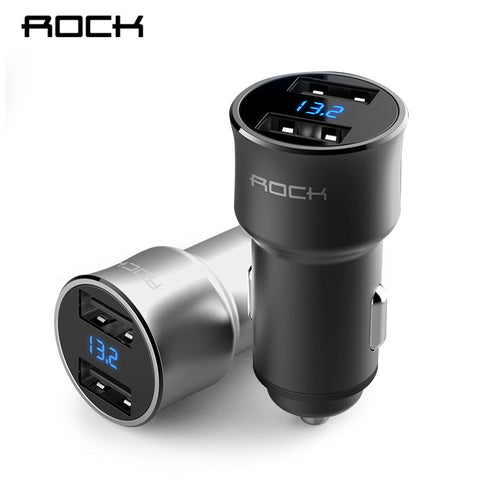 ROCK Dual USB Car Charger Digital LED Display 5V 3.4A Aluminium Alloy Fast Charging Voltage Monitoring