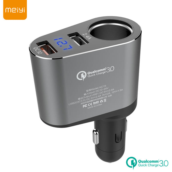 MEIYI Quick Charge 3.0 Dual USB Car Charger with Cigarette Lighter Power Socket Adapter